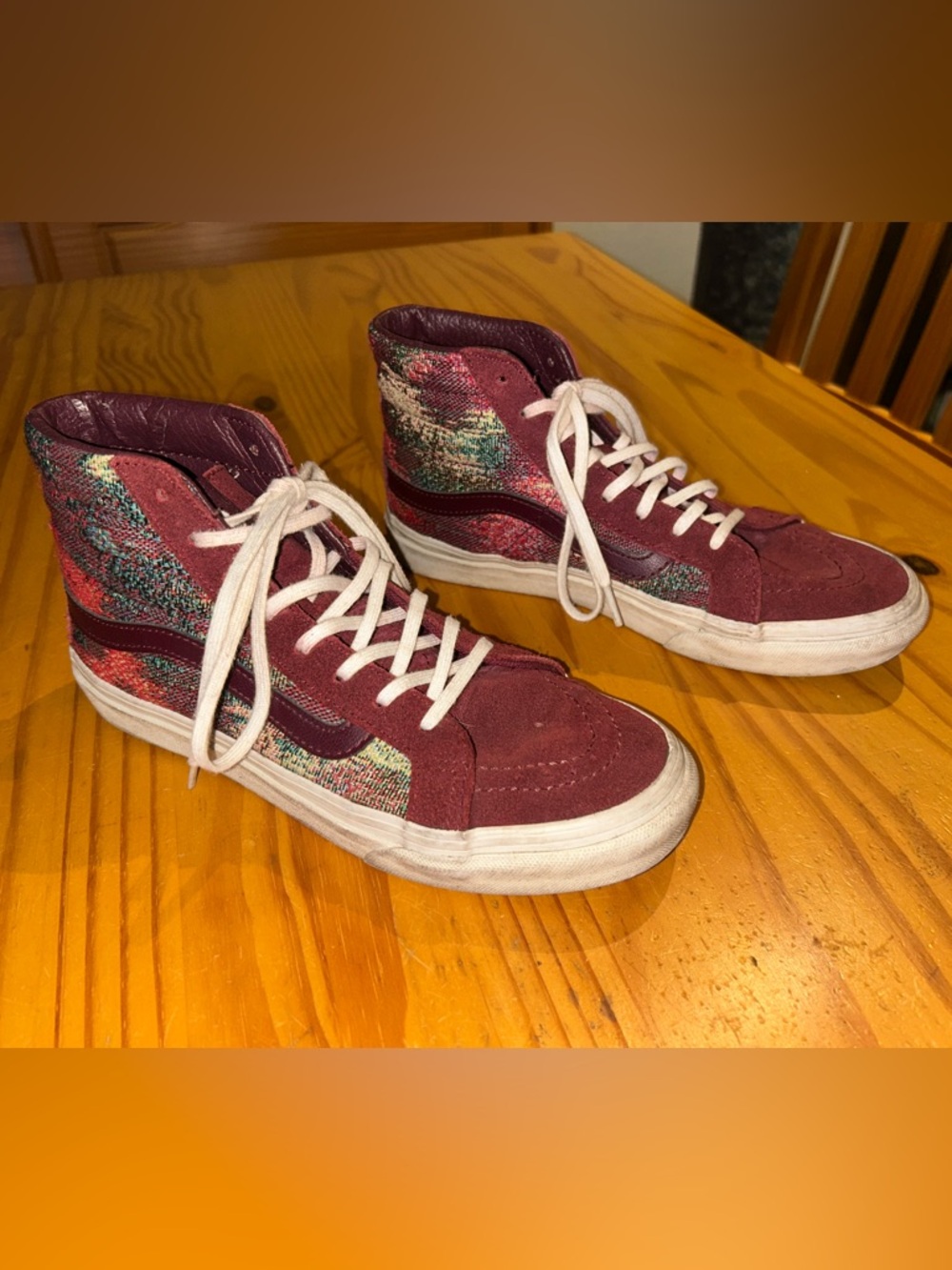 Vans Burgundy High-Top Sneakers with Multicolor Knit Panels